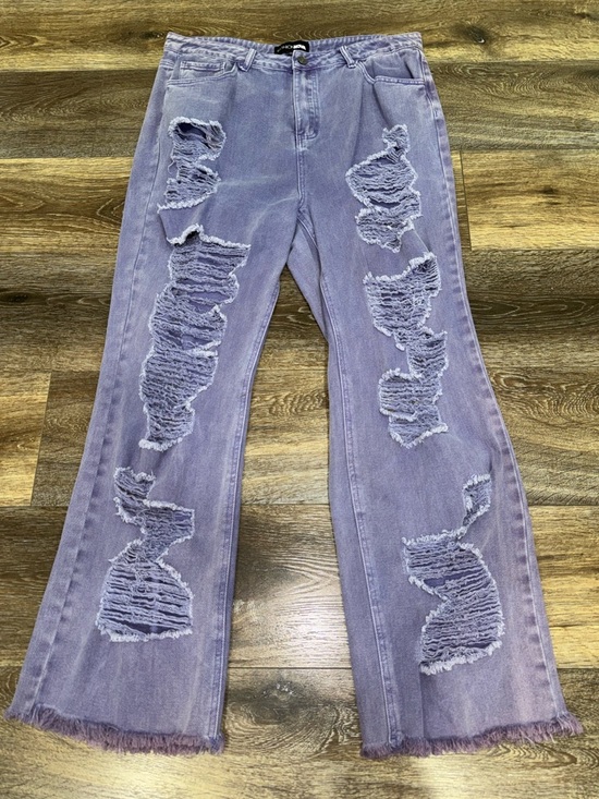Fashion Nova Denim - Fashion Nova Just For You Non Stretch Ripped Wide Leg Jean in Purple Size 18 💜